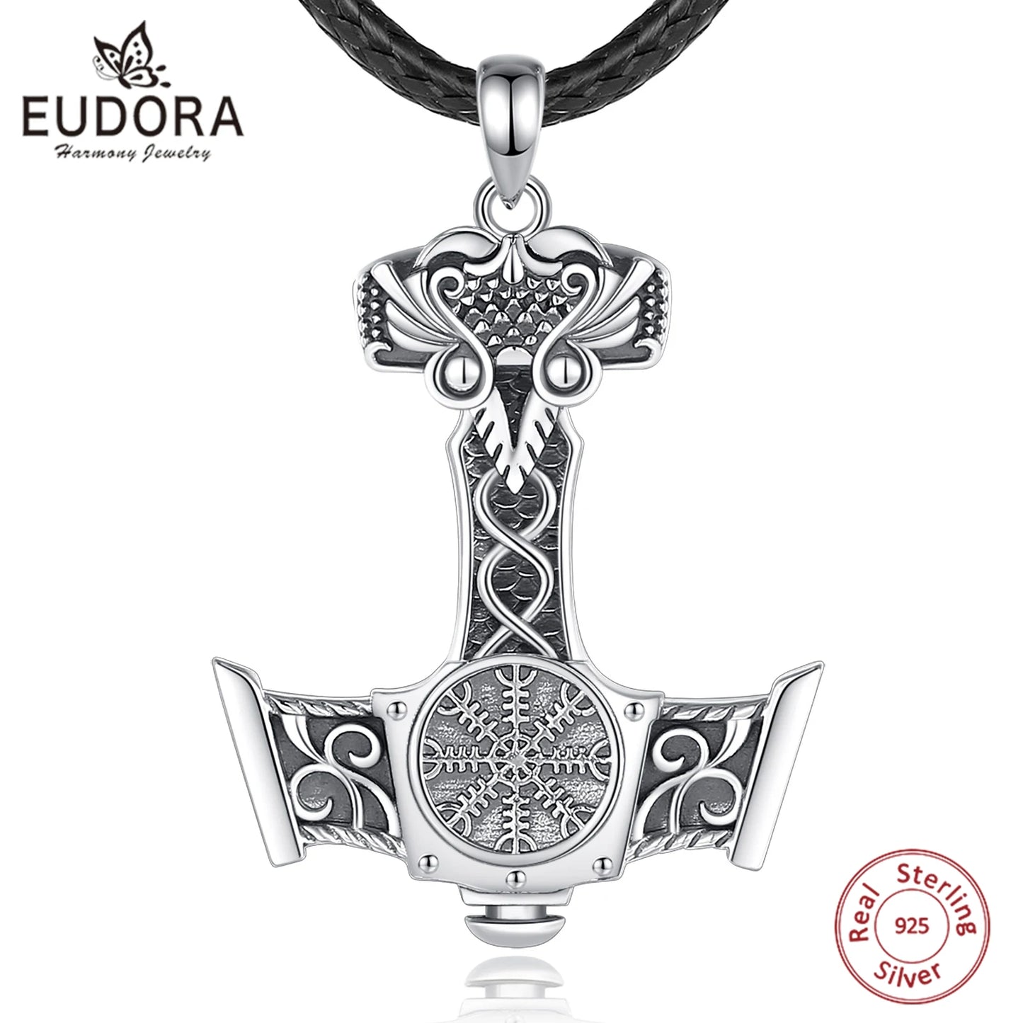 Eudora 925 Sterling Silver Norse Viking Thor's Hammer Necklace