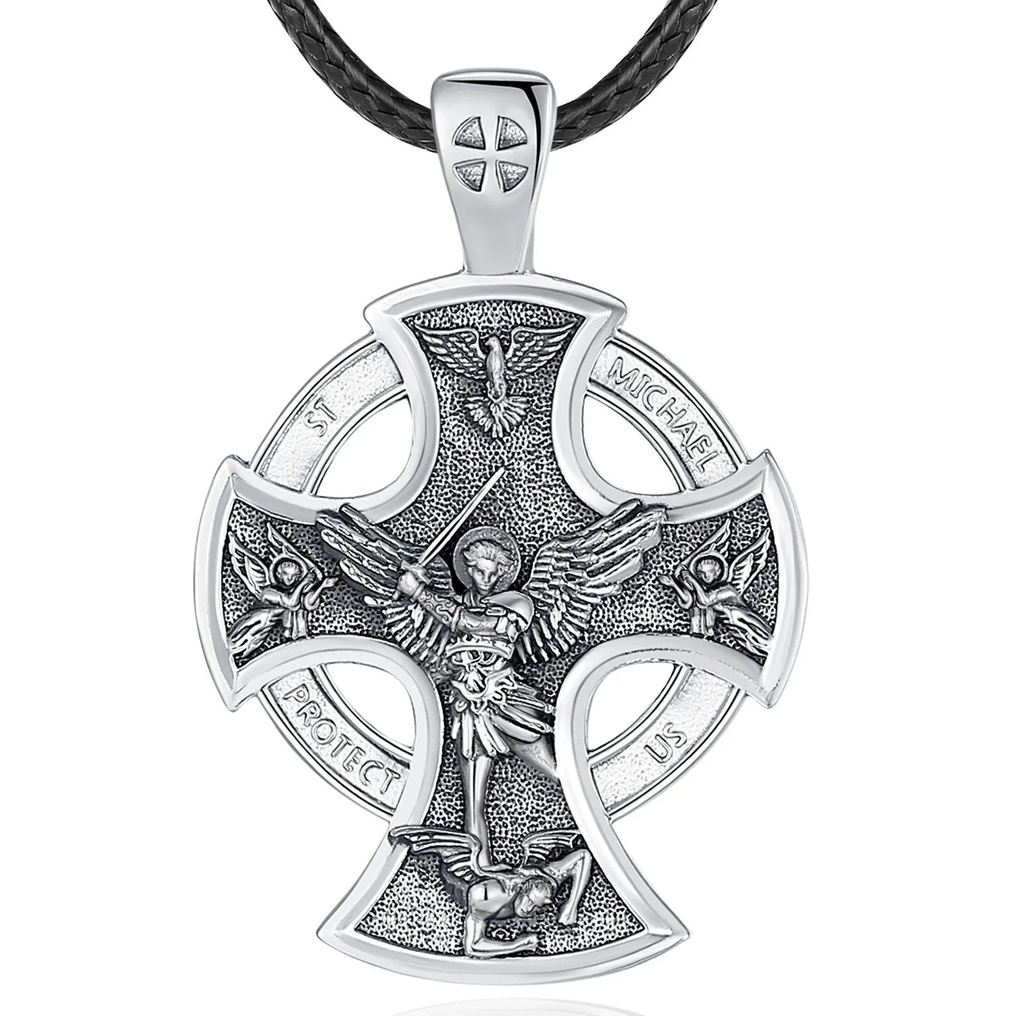 925 Sterling Silver Saint Michael Necklace Cross Amulet Pendant
