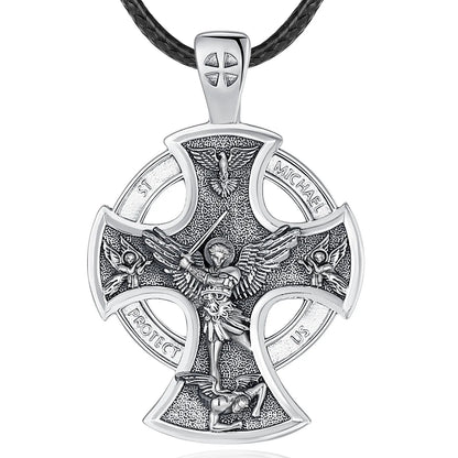 925 Sterling Silver Saint Michael Necklace Cross Amulet Pendant