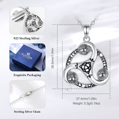Eudora 925 Sterling Silver Celtic Knot Spiral Triquetra Neckalce