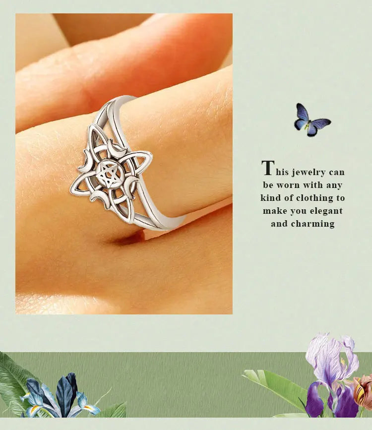 Eudora 925 Sterling Silver Witch Knot Adjustable Ring for Women