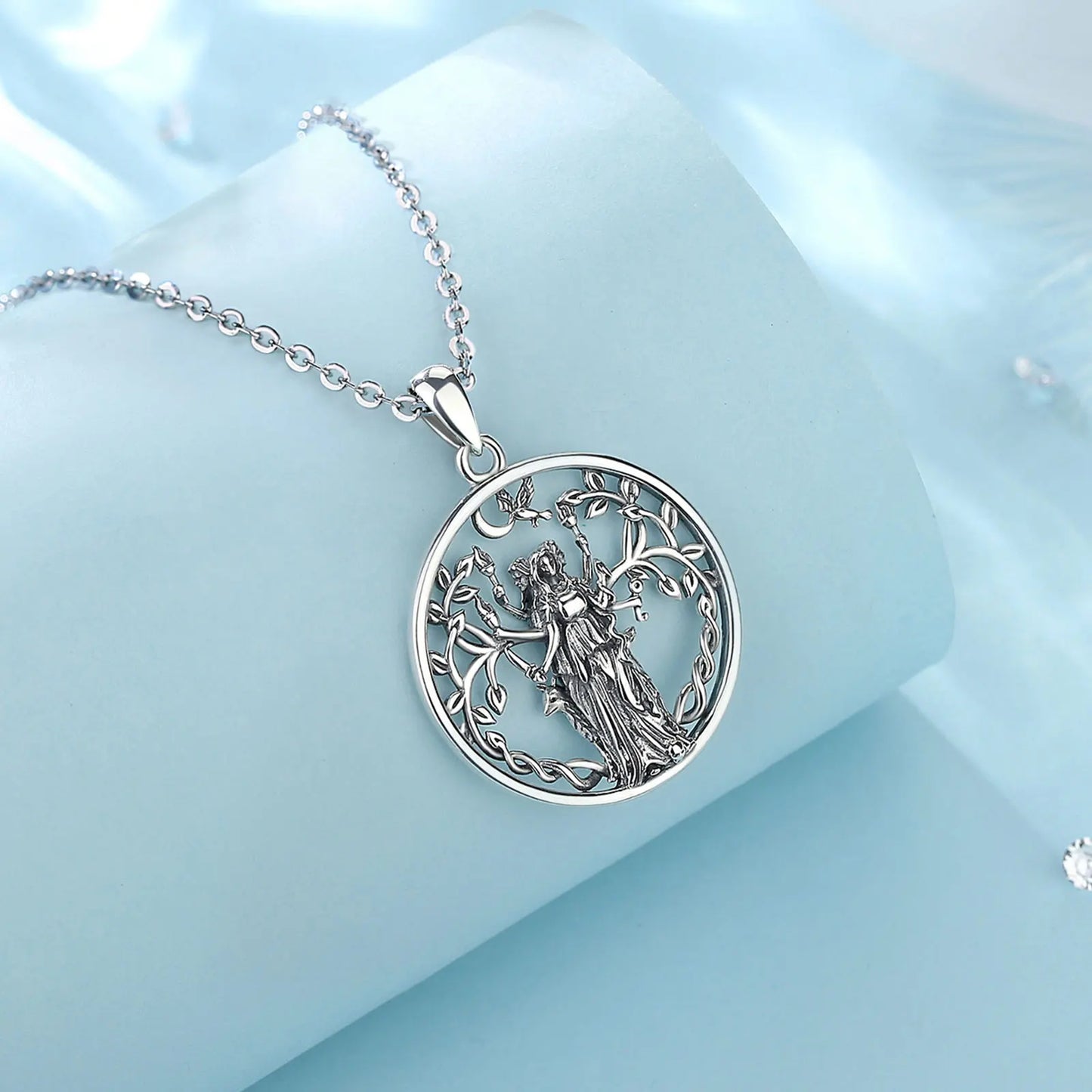 925 Sterling Silver Triple Moon Goddess Necklace Hecate Amulet Pendant