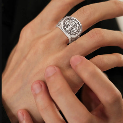 925 Sterling Silver Saint Benedict Adjustable Ring