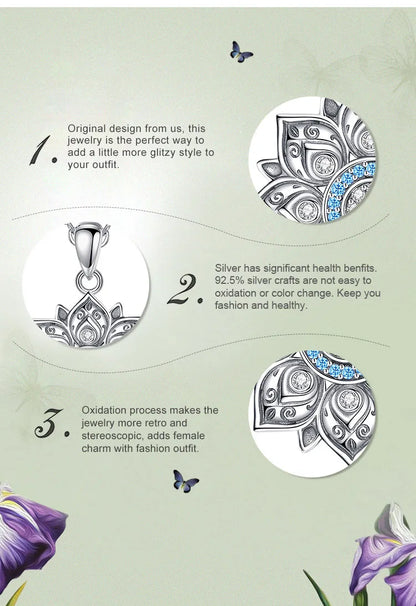 Lotus & Protective Eye 925 Sterling Silver Necklace