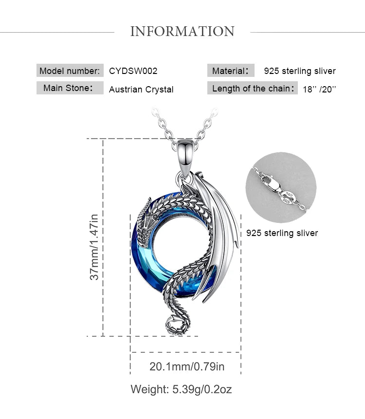 Eudora Real 925 Sterling Silver Dragon Neckalce