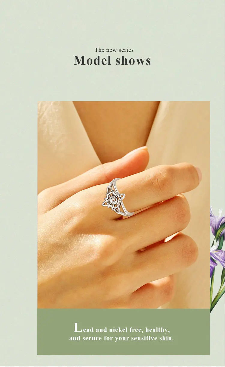 Eudora 925 Sterling Silver Witch Knot Adjustable Ring for Women