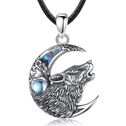 Eudora 925 Sterling Silver Wolf on the Moon Necklace