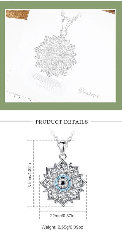 Lotus & Protective Eye 925 Sterling Silver Necklace