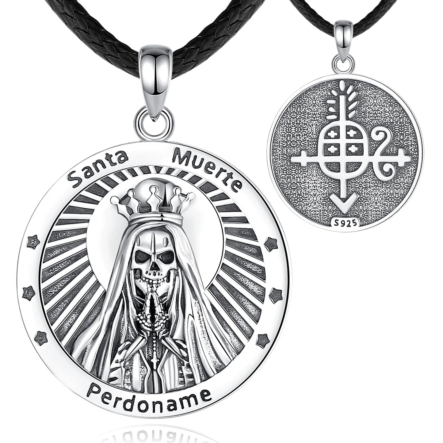 Eudora 925 Sterling Silver Santa Muerte Necklace