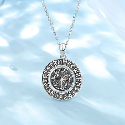 Eudora 925 Sterling Silver Viking Runes Pendant with Vegvísir