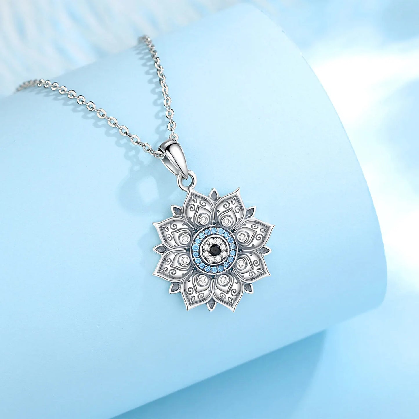 Lotus & Protective Eye 925 Sterling Silver Necklace