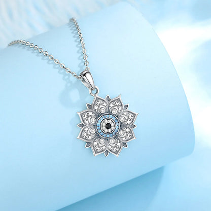 Lotus & Protective Eye 925 Sterling Silver Necklace