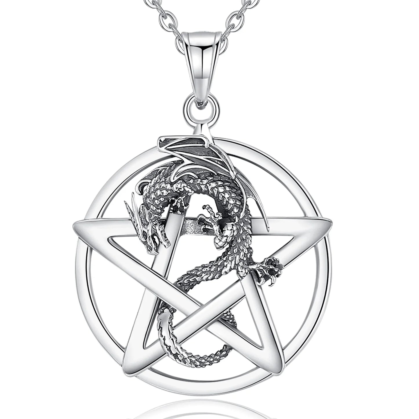 Eudora Original 925 Sterling Silver Pentagram Dragon Necklace
