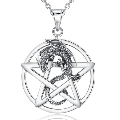 Eudora Original 925 Sterling Silver Pentagram Dragon Necklace