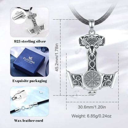 Eudora 925 Sterling Silver Norse Viking Thor's Hammer Necklace