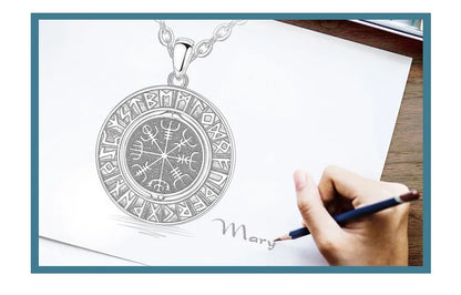 Eudora 925 Sterling Silver Viking Runes Pendant with Vegvísir