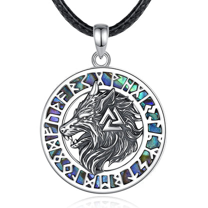 925 Sterling Silver Viking Wolf Necklace Nordic Valknut Rune Amulet Pendant