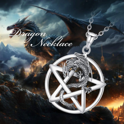 Eudora Original 925 Sterling Silver Pentagram Dragon Necklace