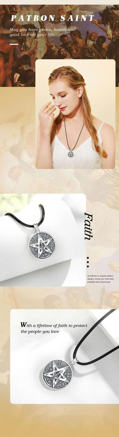 EUDORA 925 Sterling Silver Pentagram Runes Necklaces