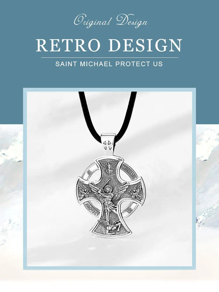 925 Sterling Silver Saint Michael Necklace Cross Amulet Pendant