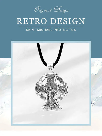 925 Sterling Silver Saint Michael Necklace Cross Amulet Pendant