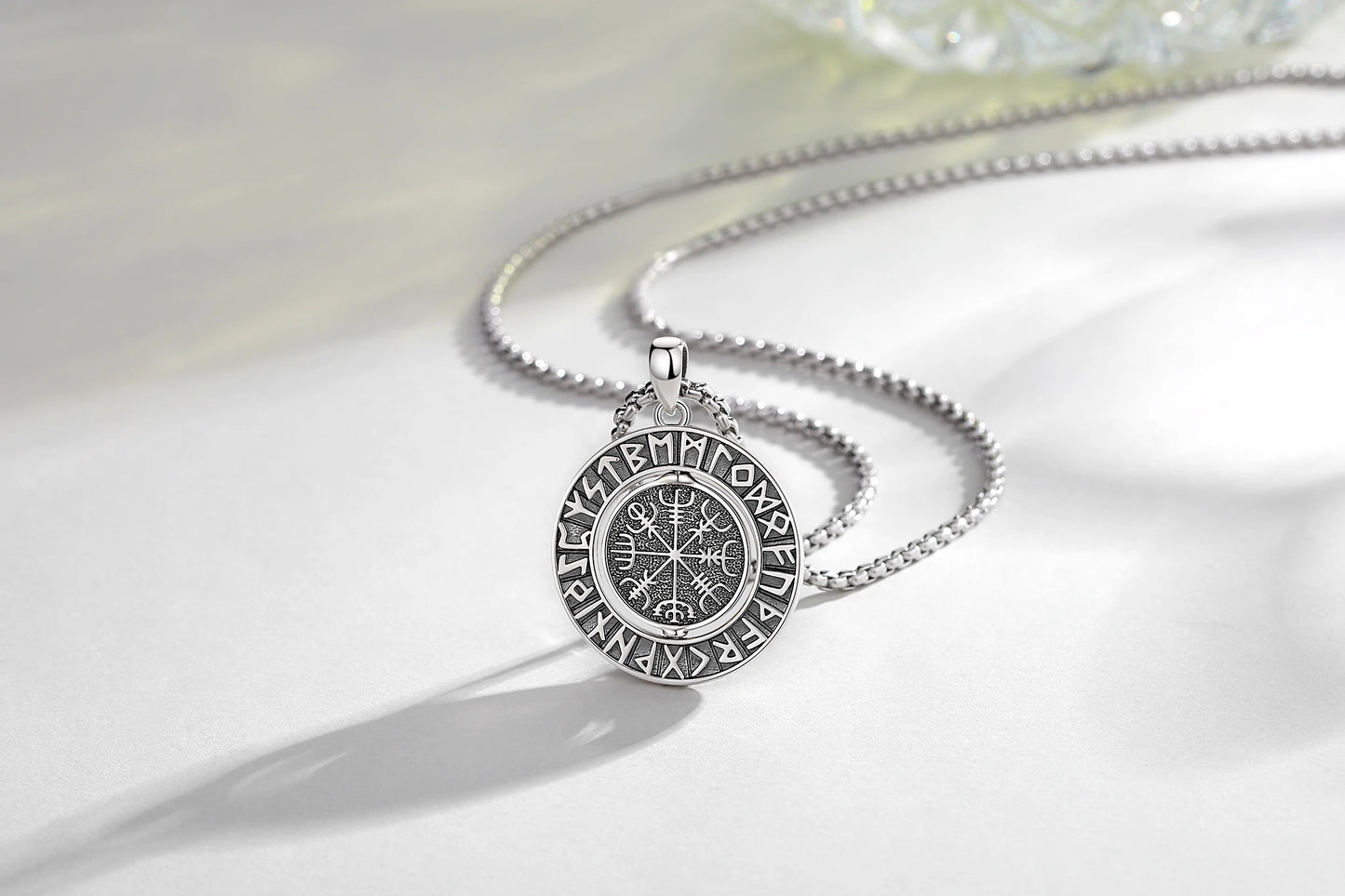 Eudora 925 Sterling Silver Viking Runes Pendant with Vegvísir