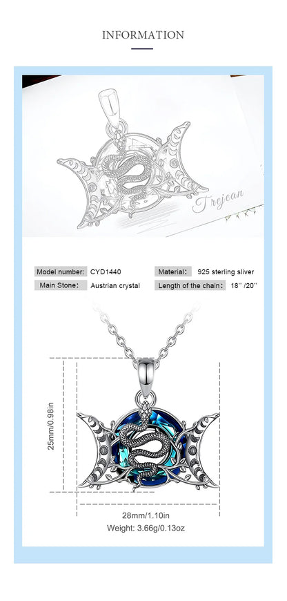 Eudora 925 Sterling Silver Triple Moon Goddess Snake Necklace with Austrian Crystal