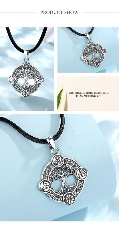 Eudora 925 Sterling Silver Tree of Life Yggdrasil Necklace  with Runes