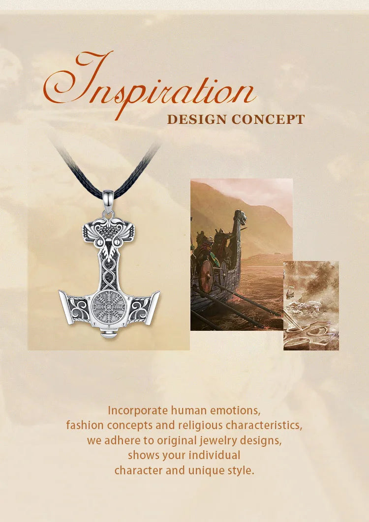 Eudora 925 Sterling Silver Norse Viking Thor's Hammer Necklace