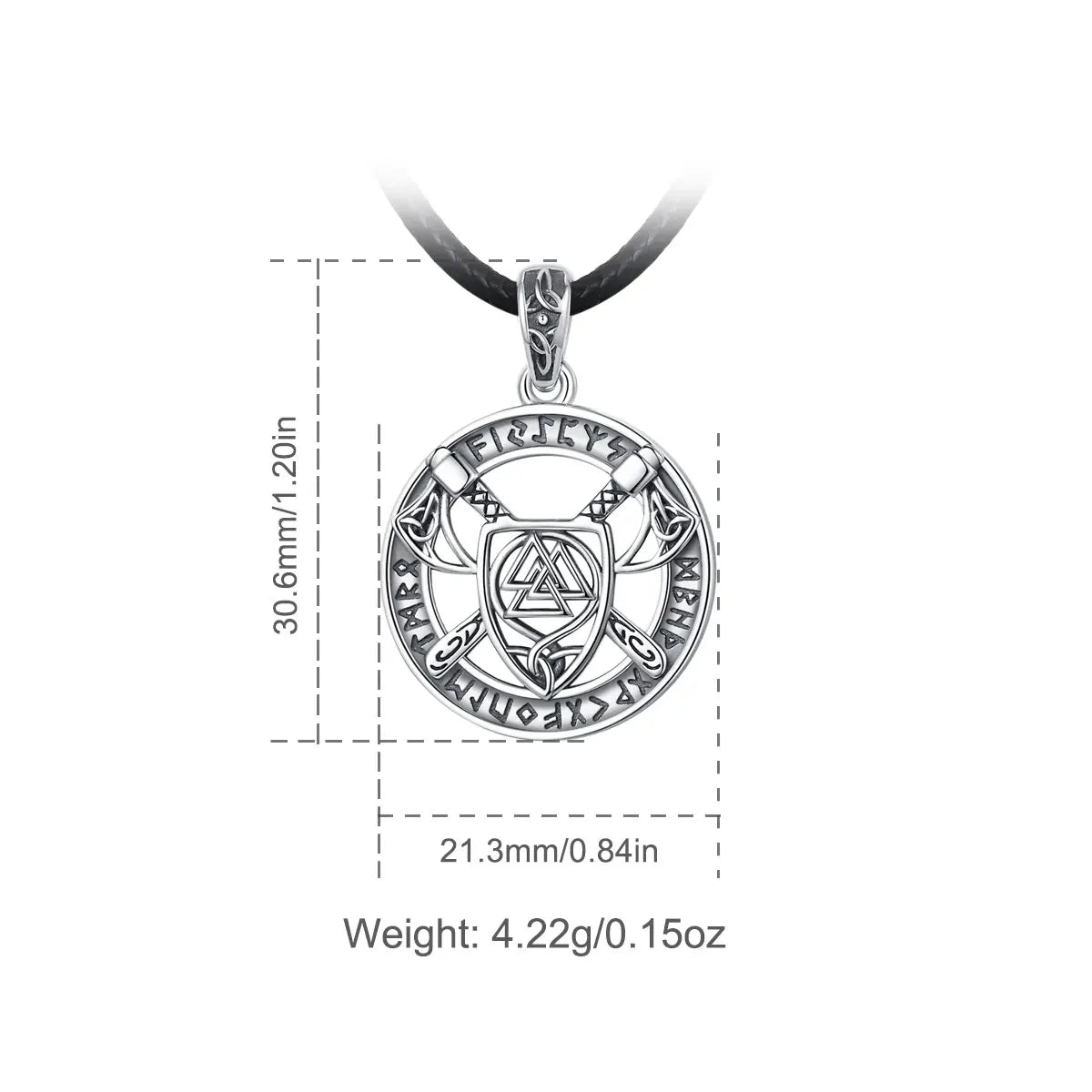 Eudora 925 Sterling Silver Nordic Viking Walknut Pendant with runes and axes