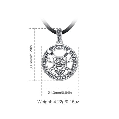 Eudora 925 Sterling Silver Nordic Viking Walknut Pendant with runes and axes