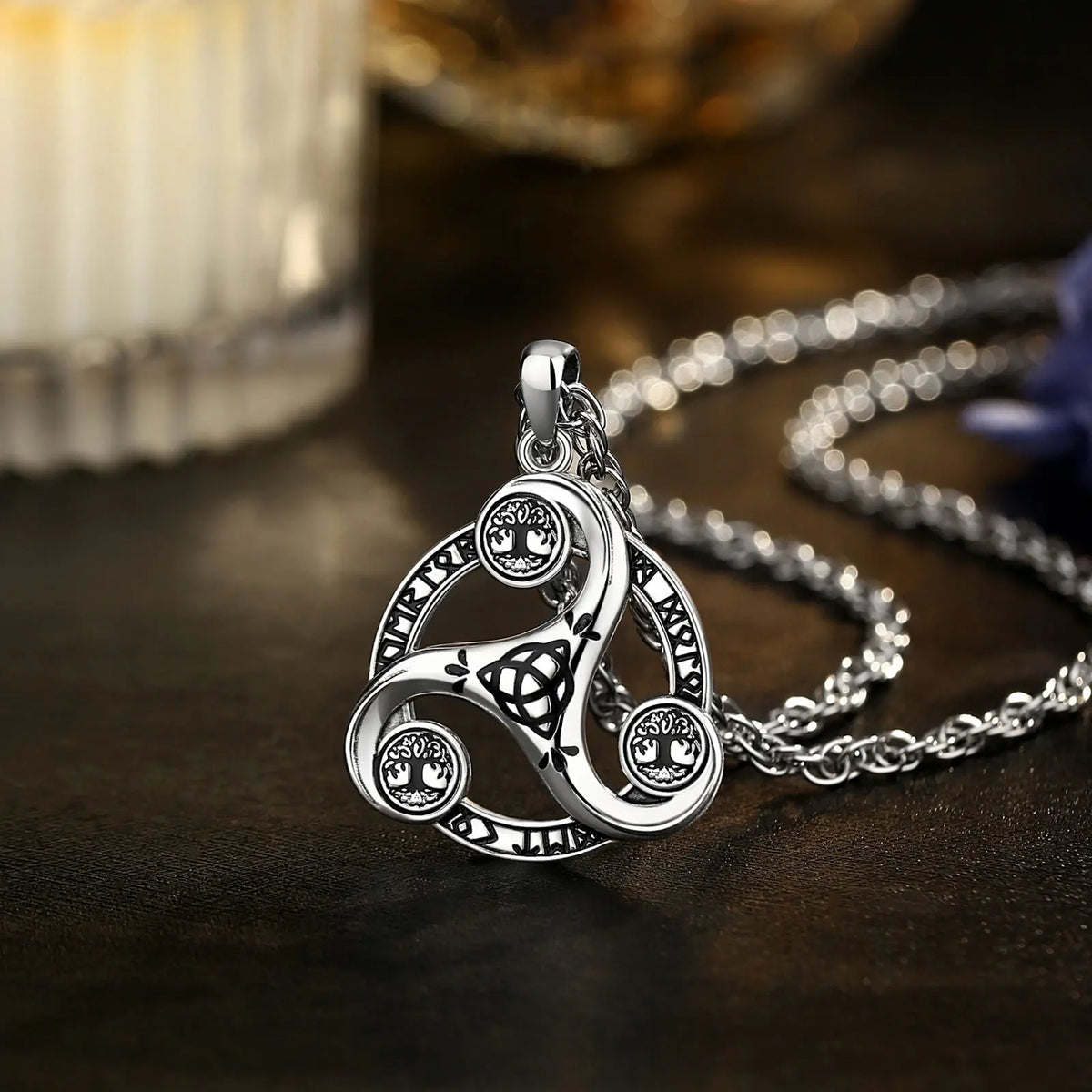 Eudora 925 Sterling Silver Celtic Knot Spiral Triquetra Neckalce