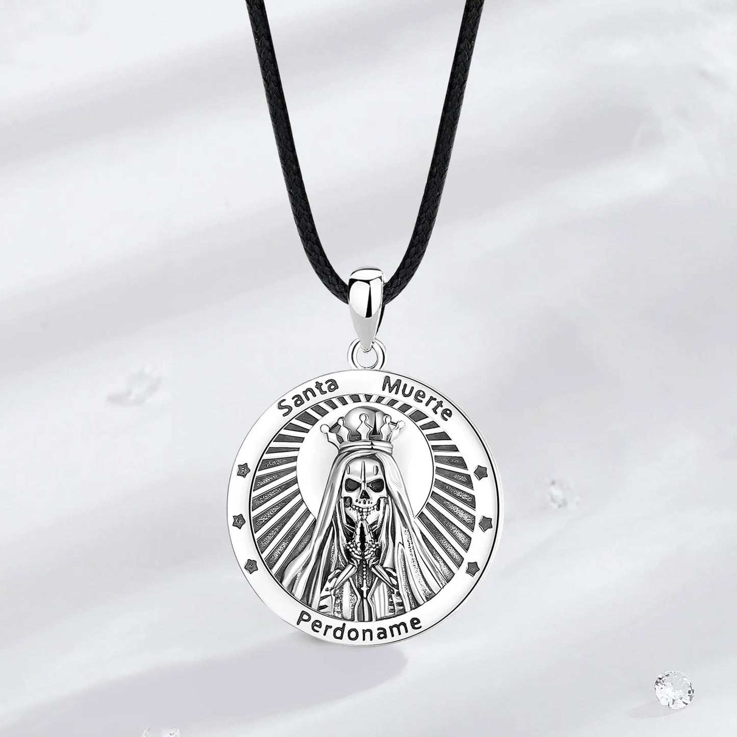 Eudora 925 Sterling Silver Santa Muerte Necklace