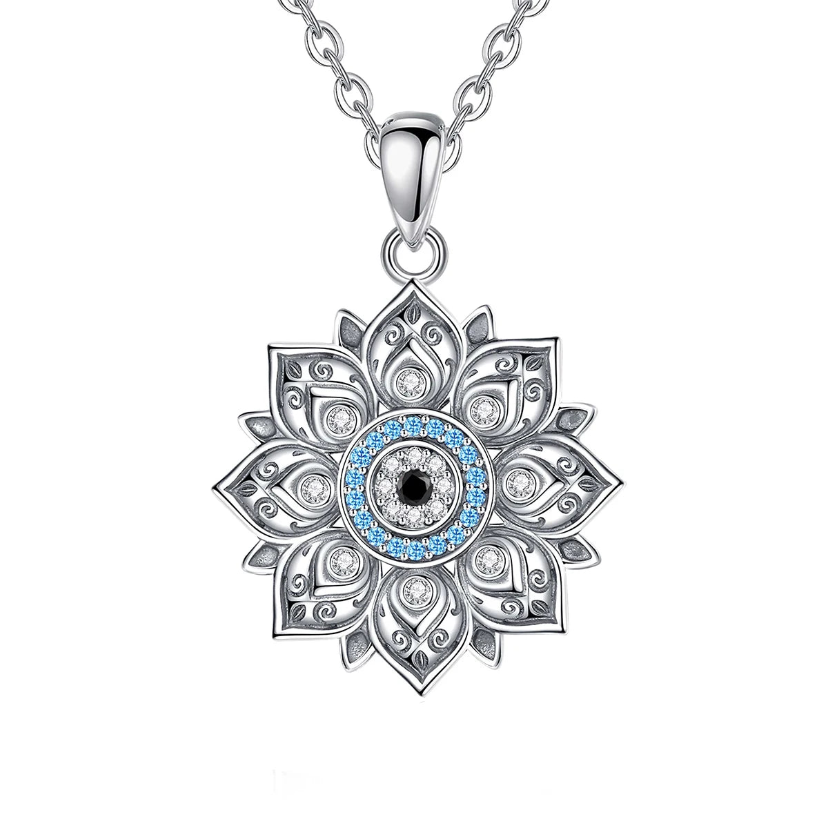 Lotus & Protective Eye 925 Sterling Silver Necklace