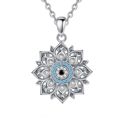 Lotus & Protective Eye 925 Sterling Silver Necklace