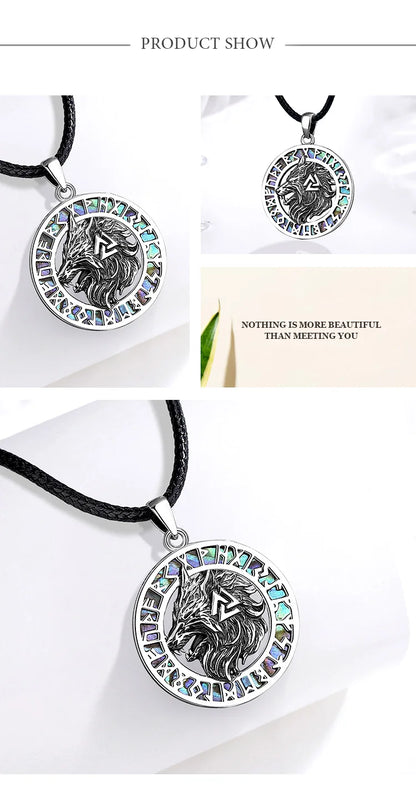 925 Sterling Silver Viking Wolf Necklace Nordic Valknut Rune Amulet Pendant
