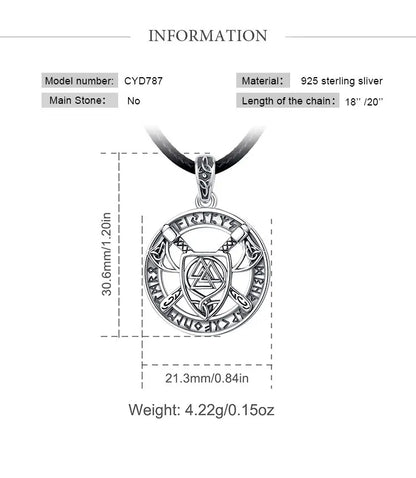 Eudora 925 Sterling Silver Nordic Viking Walknut Pendant with runes and axes