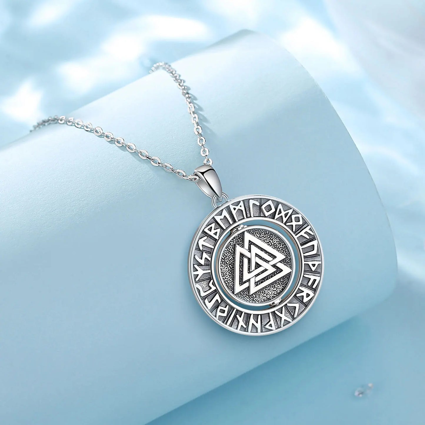 Eudora 925 Sterling Silver Viking Runes Pendant with Vegvísir