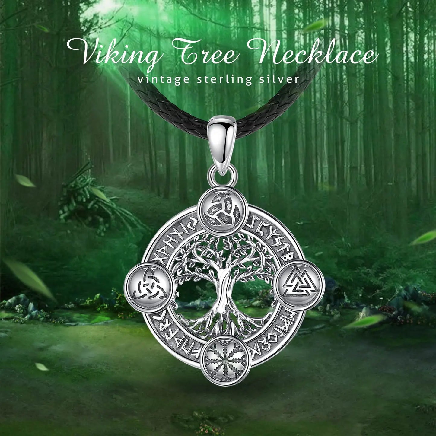 Eudora 925 Sterling Silver Tree of Life Yggdrasil Necklace  with Runes