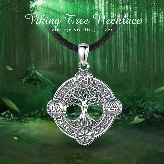 Eudora 925 Sterling Silver Tree of Life Yggdrasil Necklace  with Runes