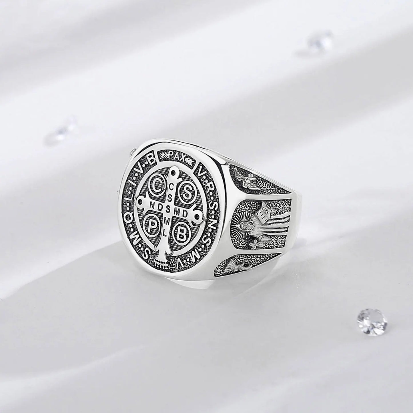 925 Sterling Silver Saint Benedict Adjustable Ring