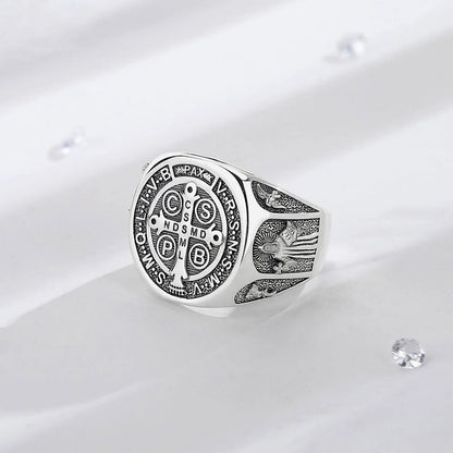 925 Sterling Silver Saint Benedict Adjustable Ring