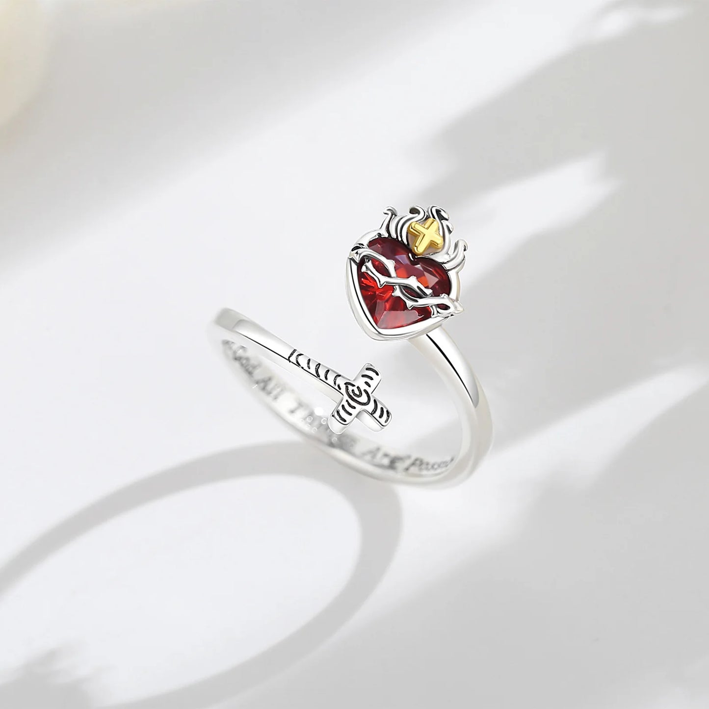 Eudora 925 Sterling Silver Sacred Heart of Jesus Adjustable Ring