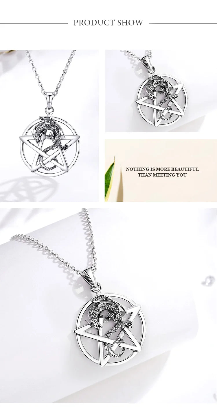 Eudora Original 925 Sterling Silver Pentagram Dragon Necklace