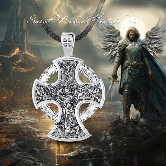 925 Sterling Silver Saint Michael Necklace Cross Amulet Pendant