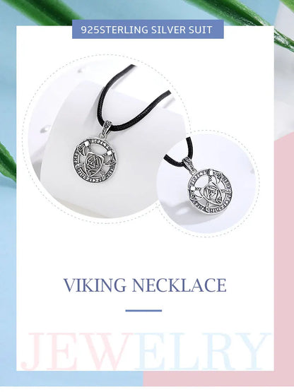 Eudora 925 Sterling Silver Nordic Viking Walknut Pendant with runes and axes