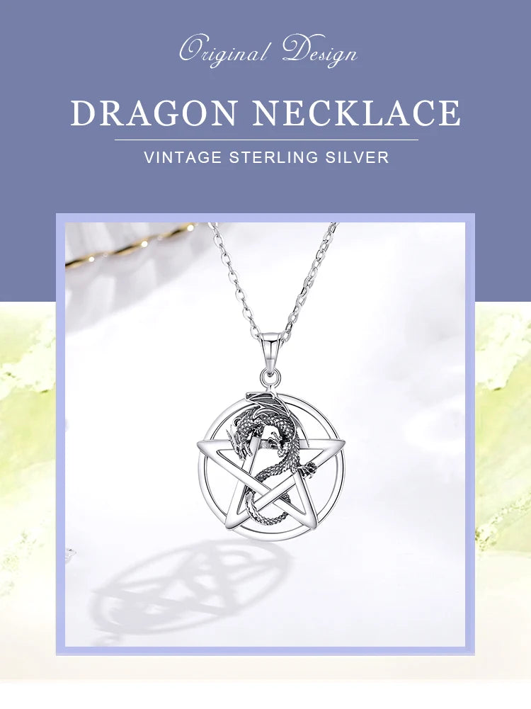 Eudora Original 925 Sterling Silver Pentagram Dragon Necklace