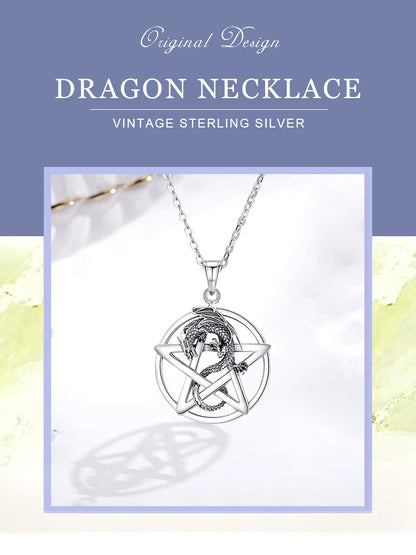 Eudora Original 925 Sterling Silver Pentagram Dragon Necklace