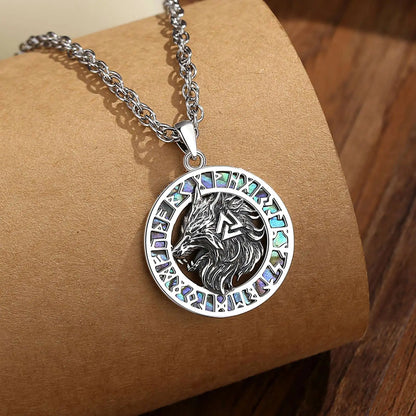 925 Sterling Silver Viking Wolf Necklace Nordic Valknut Rune Amulet Pendant