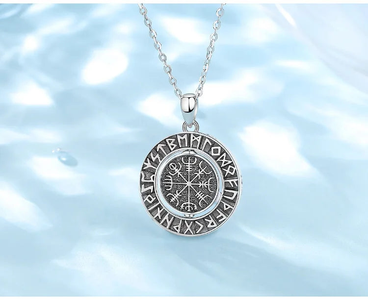 Eudora 925 Sterling Silver Viking Runes Pendant with Vegvísir